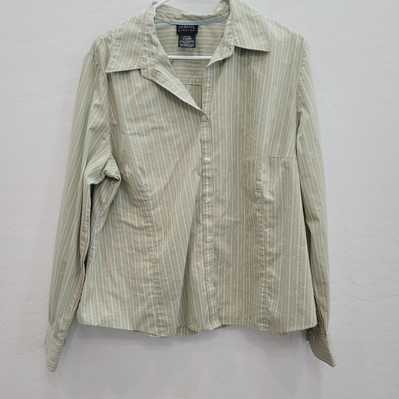 💕 George Stretch Green Striped Button Down Top Women's Size XXL - Picture 2 of 7